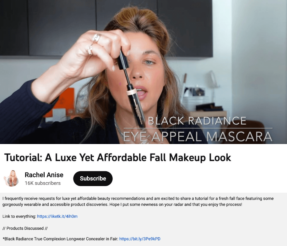 Black Radiance featured on Rachel Anise's YouTube Channel