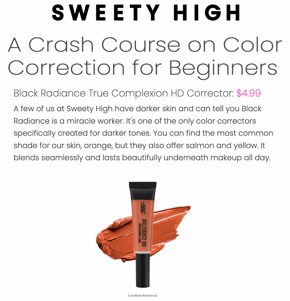 Black Radiance featured on Sweety High in the article titled, "A Crash Course on Color Correction for Beginners"
