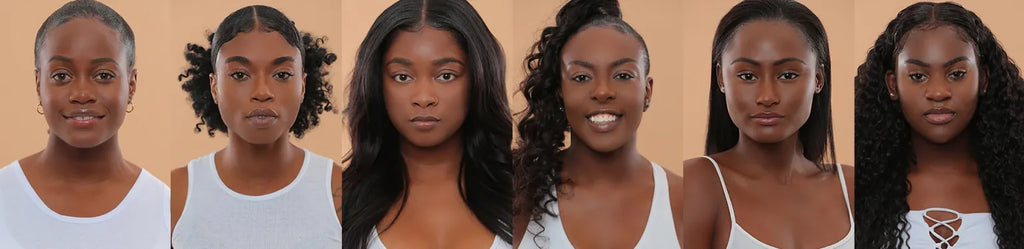  Six Black women with different hairstyles and skin tones, celebrating beauty and individuality