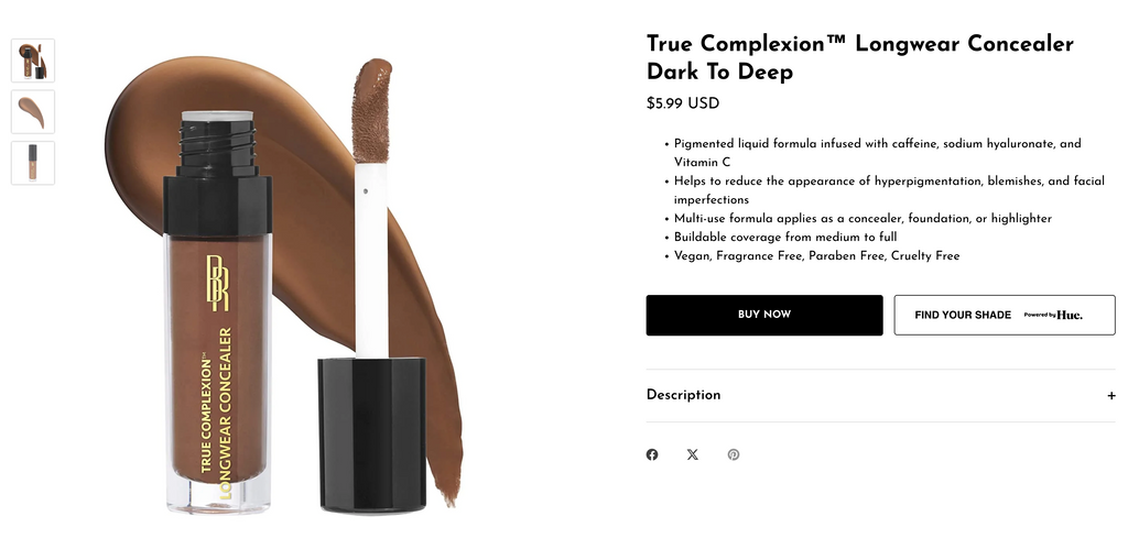 Screenshot of Find Your Shade Powered by Hue on website product page