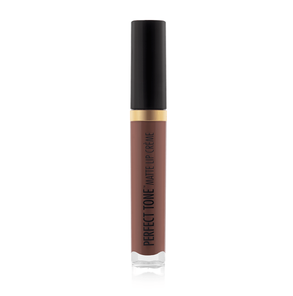 PERFECT TONE MATTE LIP CREME - Naughty Brown - Product front facing, cap fastened with white background
