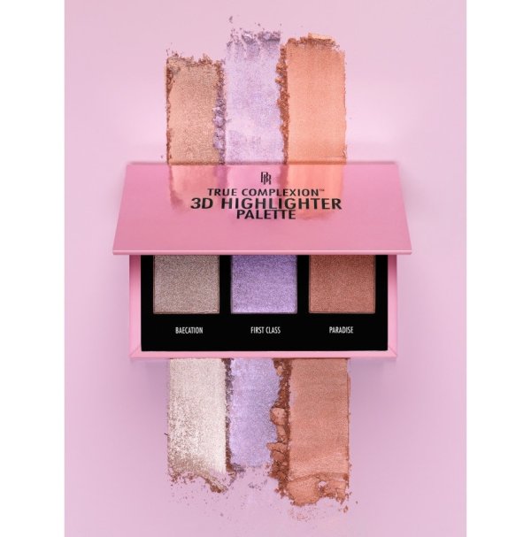 True Complexion 3D Highlighter Palette, Luminosity - Product angle view open compact, with white background