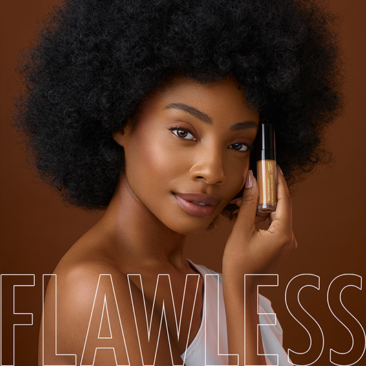 Female Millennial African American model with the word "Flawless"